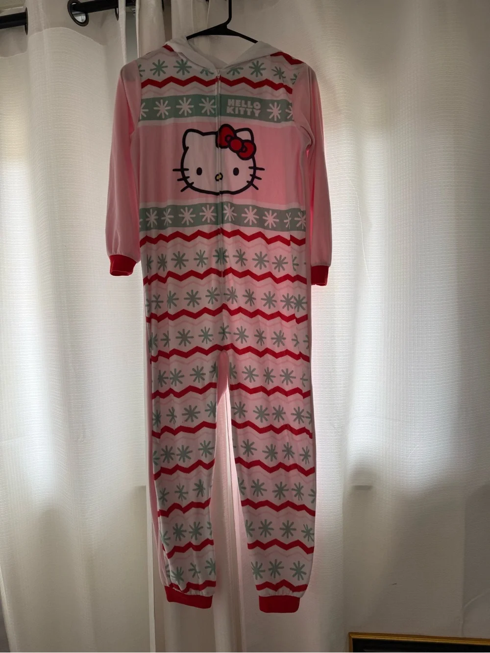 Hello Kitty Pink Girls' Holiday One-Piece Pajamas girls large 10/12 soft pjs